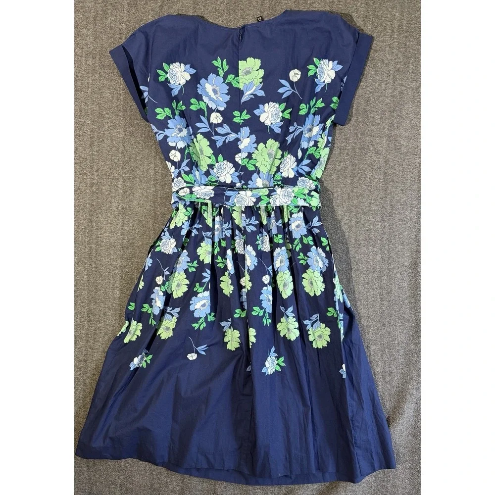 Talbots Modern Poplin Dress - Bold Floral Blue Size 12 Petite